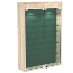 Настенная витрина с бархатом серии БАРОН №2-3А (девять полок), Дуб сонома + 10 Green