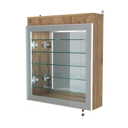 Витрина настенная №1-8А с пятью полками, подсветкой и зеркалом серии Collecto, Дуб Канзас коричневый