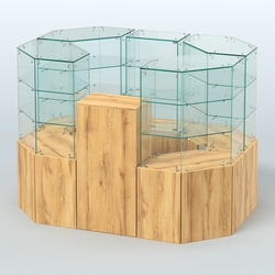 Стеклянный островок-павильон серии КОЛЬЦО шестигранный №4, Дуб Золотистый