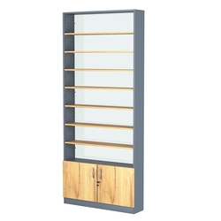 Стеллаж из ДСП с 7-ю полками 200x900 мм серии LEVEL-7 №10-1 (З/C - СТЕКЛО), Темно-серый и Дуб Золотистый