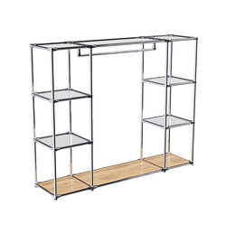 Хромированный стенд-вешало TD-44 №1-4 Хром с полками Зеркало 4мм, Дуб Золотистый