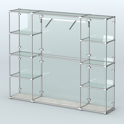 Торговая система ХРОМ (задняя стенка - стекло) 2430 мм с прозрачными полками и поручнями №11, Метрополитан Грей