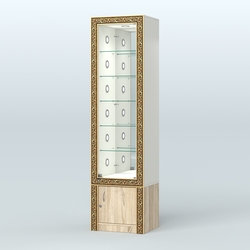 Витрина с декором и стеклянными полками №ВБА-504С, Белый + Дуб Сонома