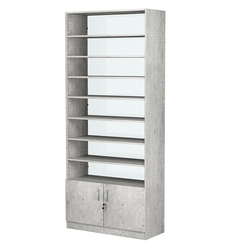 Стеллаж из ДСП с 8-ю полками 400x900 мм серии LEVEL-8 №14-1 (З/C - СТЕКЛО), Метрополитан Грей