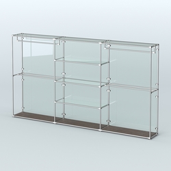 Торговая система ХРОМ (задняя стенка - стекло) 3600 мм с прозрачными полками и поручнями №2, Дуб Венге