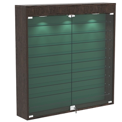 Настенная витрина с бархатом серии БАРОН №4-4А (девять полок), Дуб Венге + 10 Green