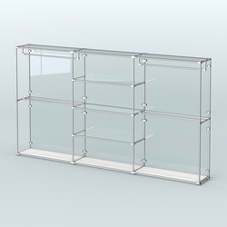 Торговая система ХРОМ (задняя стенка - стекло) 3600 мм с прозрачными полками и поручнями №2, Ясень Анкор светлый