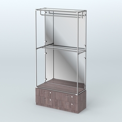 Торговая система ХРОМ (задняя стенка - зеркало) 1200 мм №1-2 с тумбой Т-14 и поручнями, Ясень Анкор темный