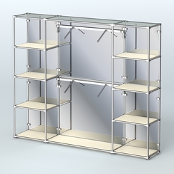 Торговая система ХРОМ (задняя стенка - зеркало) 2430 мм с полками ДСП и поручнями №7, Крем Вайс