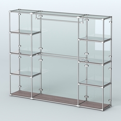 Торговая система ХРОМ (задняя стенка - стекло) 3600 мм с зеркальными полками и поручнями №3, Ясень Анкор темный