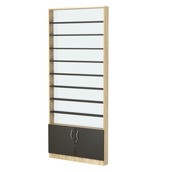 Стеллаж из ДСП с 8-ю полками 100x900 мм серии LEVEL-8 №8-1 (З/C - СТЕКЛО), Дуб Сонома + Черный