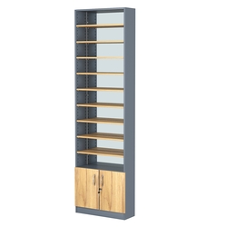 Стеллаж из ДСП с 9-ю полками 200x600 мм серии LEVEL-9 №3-2 (З/C - ЗЕРКАЛО), Темно-Серый  + Дуб Золотистый