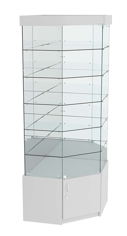 Витрина "Истра" угловая №914, пятигранная (задние стенки - зеркало), Серый