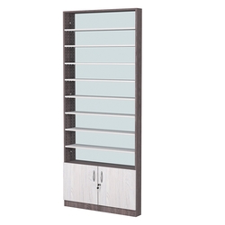 Стеллаж из ДСП с 8-ю полками 100x900 мм серии LEVEL-8 №8-2 (З/C - ЗЕРКАЛО), Ясень Анкор темный + Ясень Анкор светлый