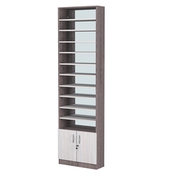 Стеллаж из ДСП с 10-ю полками 200x600 мм серии LEVEL-10 №3-2 (З/C - ЗЕРКАЛО), Ясень Анкор темный + Ясень Анкор светлый