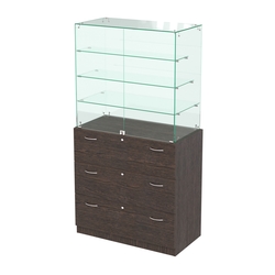 Прилавок с тремя стеклянными полками и выдвижными ящиками Селена-103, Дуб Венге