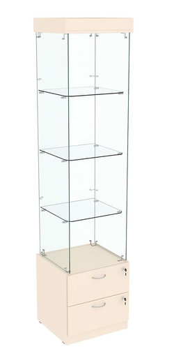 Витрина ХРУСТАЛЬ №102 стаканчик (З/C - стекло), без дверей, Крем Вайс