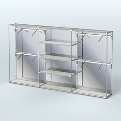 Торговая система ХРОМ (задняя стенка - зеркало) 3600 мм с полками ДСП и поручнями №5, Метрополитан Грей