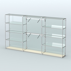 Торговая система ХРОМ (задняя стенка - стекло) 3600 мм с прозрачными полками и поручнями №6, Крем Вайс