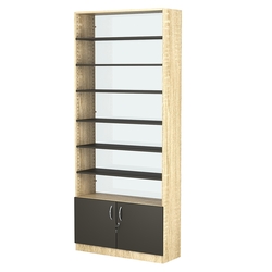 Стеллаж из ДСП с 6-ю полками 300x900 мм серии LEVEL-6 №12-1 (З/C - СТЕКЛО), Дуб Сонома + Черный