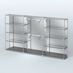 Торговая система ХРОМ (задняя стенка - зеркало) 3600 мм с зеркальными полками и поручнями №6, Черный