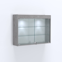 Витрина настенная №203-3А широкая с двумя полками и фризом, Бетон Чикаго светло-серый F186 ST9