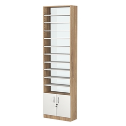 Стеллаж из ДСП с 10-ю полками 250x600 мм серии LEVEL-10 №4-1 (З/C - СТЕКЛО), Дуб Канзас коричневый + Белый