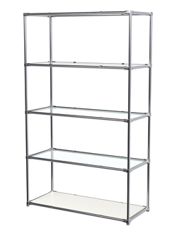 Торговый хромированный стеллаж с прозрачными полками №5, Белый