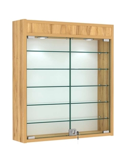 Витрина настенная №1-7А демонстрационная с пятью полками из стекла и верхней подсветкой, Дуб Золотистый