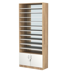 Стеллаж из ДСП с 10-ю полками 400x900 мм серии LEVEL-10 №14-2 (З/C - ЗЕРКАЛО), Дуб Канзас коричневый + Белый