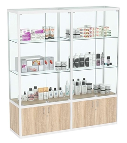 Витрина стеклянная двухсекционная с накопителем алюминиевая ВСА-6, Дуб сонома