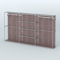 Торговая система ХРОМ (задняя стенка - ДСП) 3600 мм с прозрачными полками и поручнями №10, Ясень Анкор темный