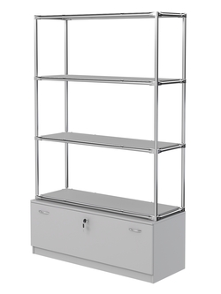 Хромированный стеллаж с полками ДСП 16мм №3 с тумбой Т-11, Серый