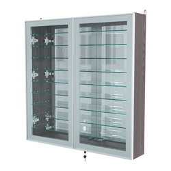 Витрина настенная №4-6А зеркальная с девятью полками серии Collecto, Ясень Анкор темный