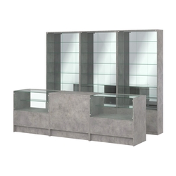 Комплект витрин с регулировочными полками NE-6 №12-2 и прилавков ЭК-3, Бетон Чикаго светло-серый F186 ST9