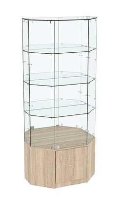 Стеклянная витрина Истра Трапеция зеркальная с прозрачным верхом №807, Дуб сонома