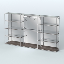 Торговая система ХРОМ (задняя стенка - зеркало) 3600 мм с зеркальными полками и поручнями №9, Дуб Венге