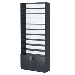 Стеллаж из ДСП с 10-ю полками 300x900 мм серии LEVEL-10 №12-1 (З/C - СТЕКЛО), Антрацит