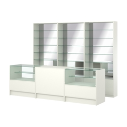 Комплект стеллажей со стеклянными полками U-6 №12-2 и прилавков ЭК-03, Белый