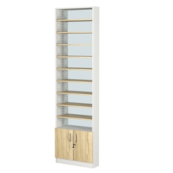 Стеллаж из ДСП с 9-ю полками 150x600 мм серии LEVEL-9 №2-2 (З/C - ЗЕРКАЛО), Белый + Дуб Сонома