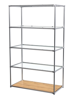 Торговый хромированный стеллаж с прозрачными полками №6, Дуб Золотистый