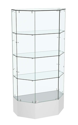 Стеклянная витрина Истра с тремя полками и подиумом Трапеция №809, Серый