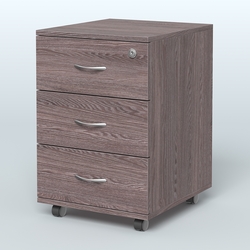 Тумба мобильная с 3 ящиками и замком Индиго Вуд, цвет дуб светлый + белый, Ясень Анкор темный