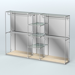 Торговая система ХРОМ (задняя стенка - зеркало) 3030 мм с прозрачными полками и поручнями №4, Дуб Сонома