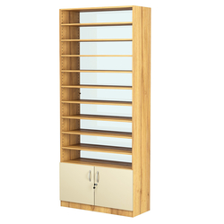 Стеллаж из ДСП с 9-ю полками 350x900 мм серии LEVEL-9 №13-1 (З/C - СТЕКЛО), Дуб Золотистый и Крем Вайс