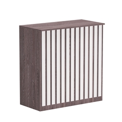 Торговый стол-прилавок широкий с планками серии ПРИЛИВ №20, Ясень Анкор темный + Ясень Анкор светлый