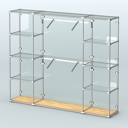 Торговая система ХРОМ (задняя стенка - стекло) 2430 мм с прозрачными полками и поручнями №7, Дуб Золотистый