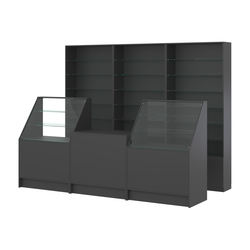 Комплект стеллажей со стеклянными полками U-6 №12 и прилавков ЭК-07, Черный