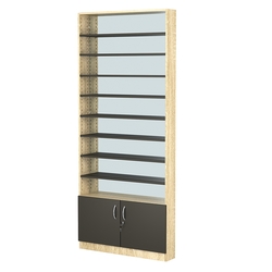 Стеллаж из ДСП с 8-ю полками 150x900 мм серии LEVEL-8 №9-2 (З/C - ЗЕРКАЛО), Дуб Сонома + Черный