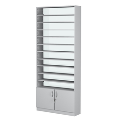 Стеллаж из ДСП с 10-ю полками 250x900 мм серии LEVEL-10 №11-1 (З/C - СТЕКЛО), Серый